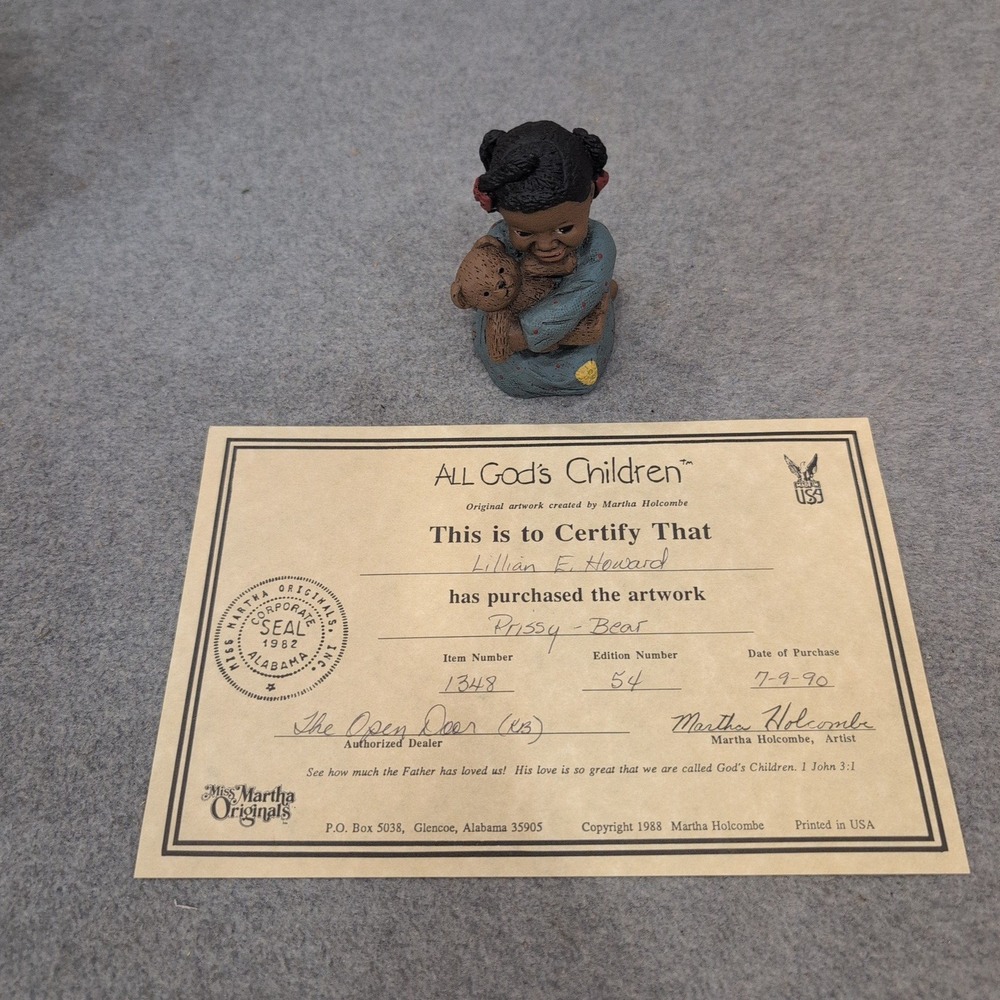 Martha Holcombe All God's Children Prissy with Bear Figurine 1348 Edition 54 - Picture 7 of 8